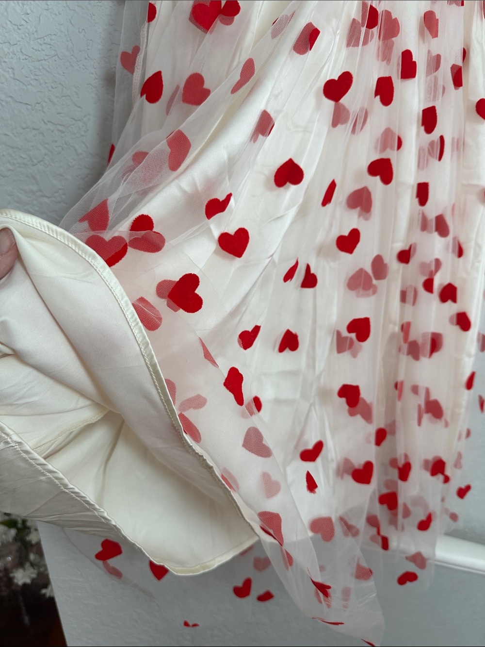 Queen of Hearts White Tulle Dress Red Velvet Heart Tulle Overlay Whimsical - Picture 4 of 7